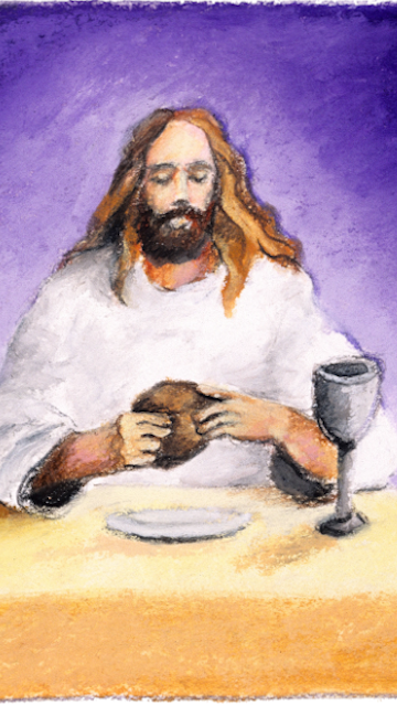 Watercolor of Jesus
	breaking bread